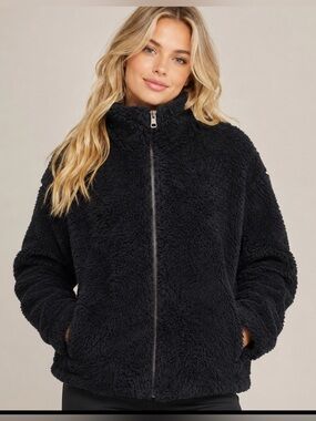Sonoma Goods For Life Sherpa Cozy Full Zip Jacket in Pitch Black -Size XL Petite